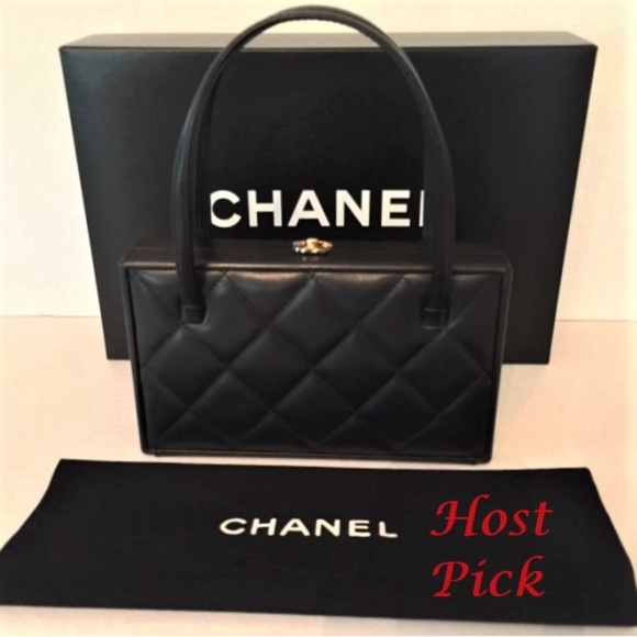 CHANEL Handbags - CHANEL Black Lambskin Evening Handbag, Authentic